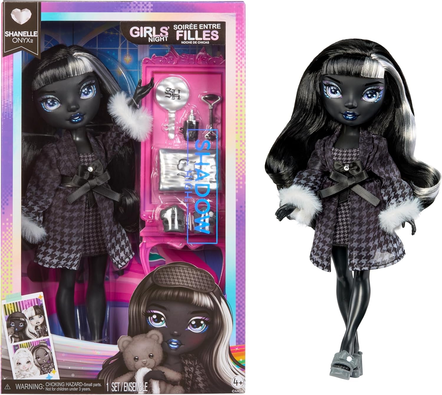 Rainbow High Shadow High Natasha Zima - 28 cm Modepuppe in Grauschattierungen, Weißes Haar und Outfit, Stylische Handtasche, Süßes Geschenk für Kinder von 4-10 Jahren