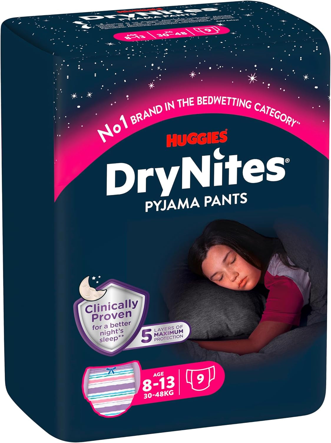 Huggies DryNites éjszakai ágybavizes pelenkák 13 és kb. 8-13 év közötti fiúknak (30-48 kg) 33 részes (3x11) Jumbo havi csomag XL pelenka bugyi Vazba fürdőtermékek