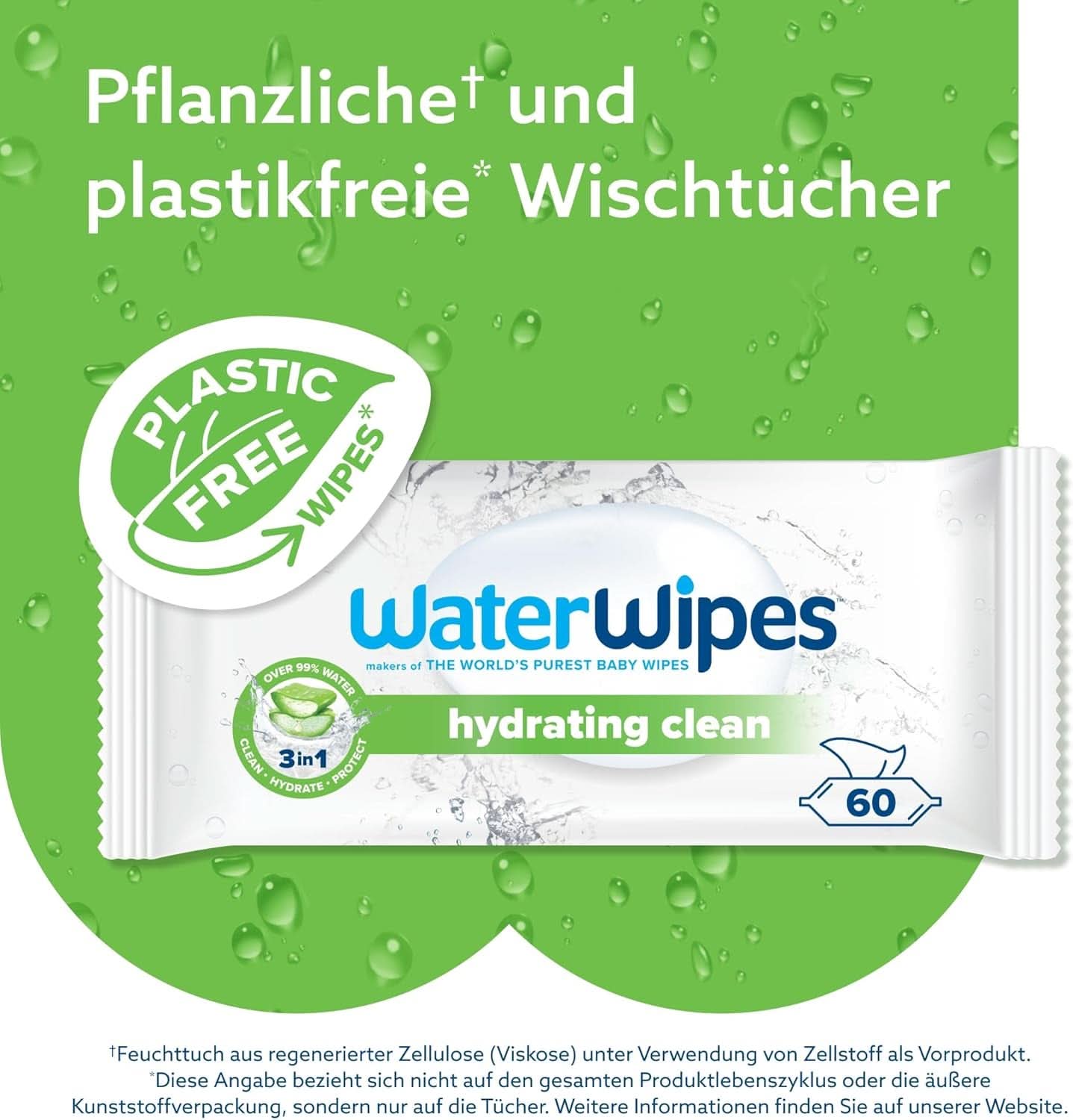 Waterwipes Șervețele pentru bebeluși hidratante și de curățare, cu 99% apă și extract de Aloe Vera, șervețele umede pentru față și corp Naty Shop