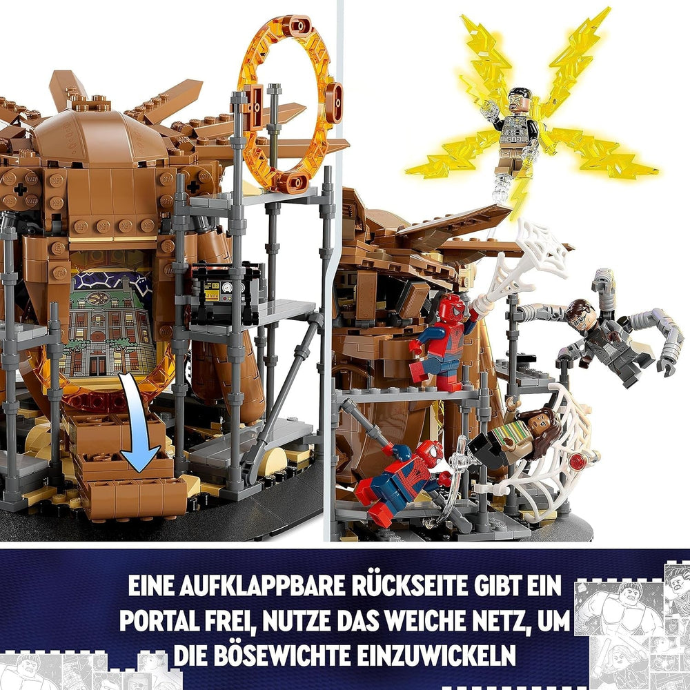 LEGO 76261 Marvel Spider-Man's Big Showdown, Spider-Man: No Way Home készlet 3 minifigurával, Peter Parkerrel, valamint Green Goblinnal, Electroval, Sandmannel, Neddel, Doctor Strange-gel és MJ-vel, gyűjthető modell Építőkészletek Besuche den LEGO-Store