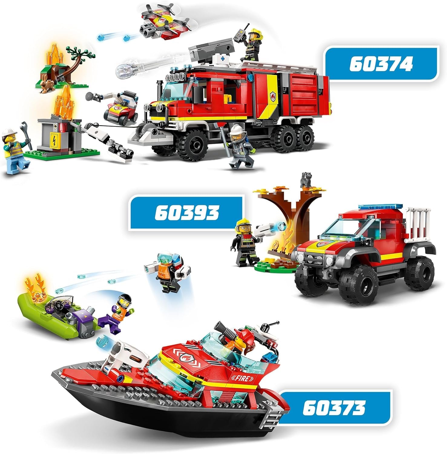 LEGO 60373 City Feuerwehrboot, Spielzeug, das im Wasser wimmt, mit Rennboot, 3 Minifiguren und Jetpack, Feuerwehr-Boot-Spielzeug Geschenkide für Jungen und Mädchen ab 5 Jahren