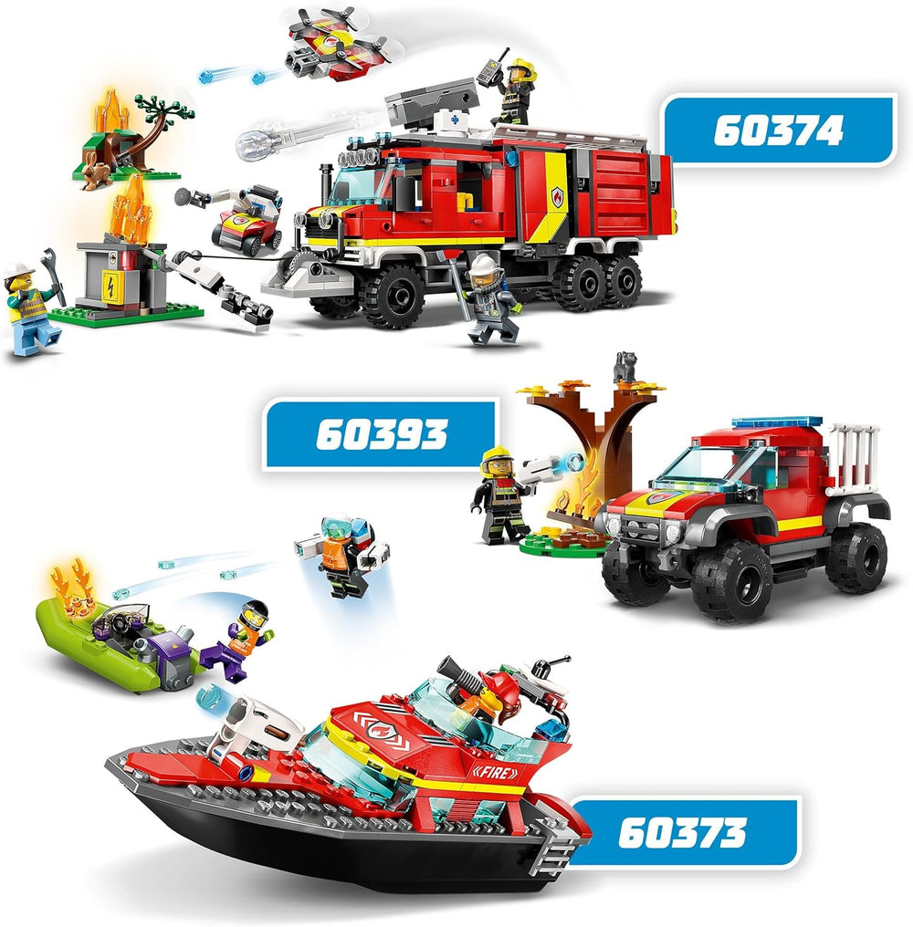 LEGO 60373 City Feuerwehrboot, Spielzeug, das im Wasser wimmt, mit Rennboot, 3 Minifiguren und Jetpack, Feuerwehr-Boot-Spielzeug Geschenkide für Jungen und Mädchen ab 5 Jahren
