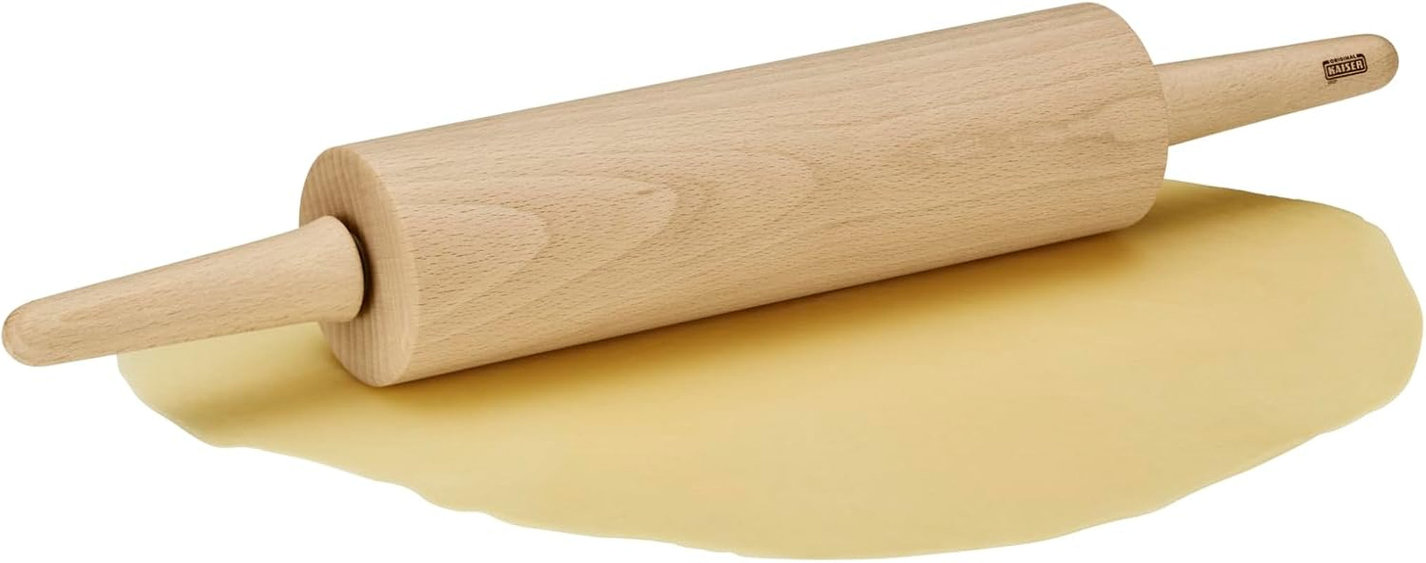 Eredeti Kaiser Classic Nudelholz 47 x 6,5 cm, Teigroller, Wellholz, Buchenholz, Leichtlauf-Gleitlager, breite Ausrollfläche, Beige