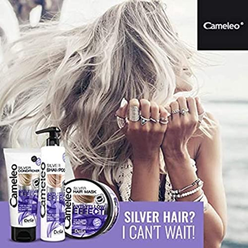 Cameleo - Mască de nuanțare argintie - Fără efect galben - Tratament violet și protecție a culorii pentru păr blond, gri, alb - Nuanțe platinate - Protecție UV - fără parabeni - 200 ml Masca de par Naty Shop