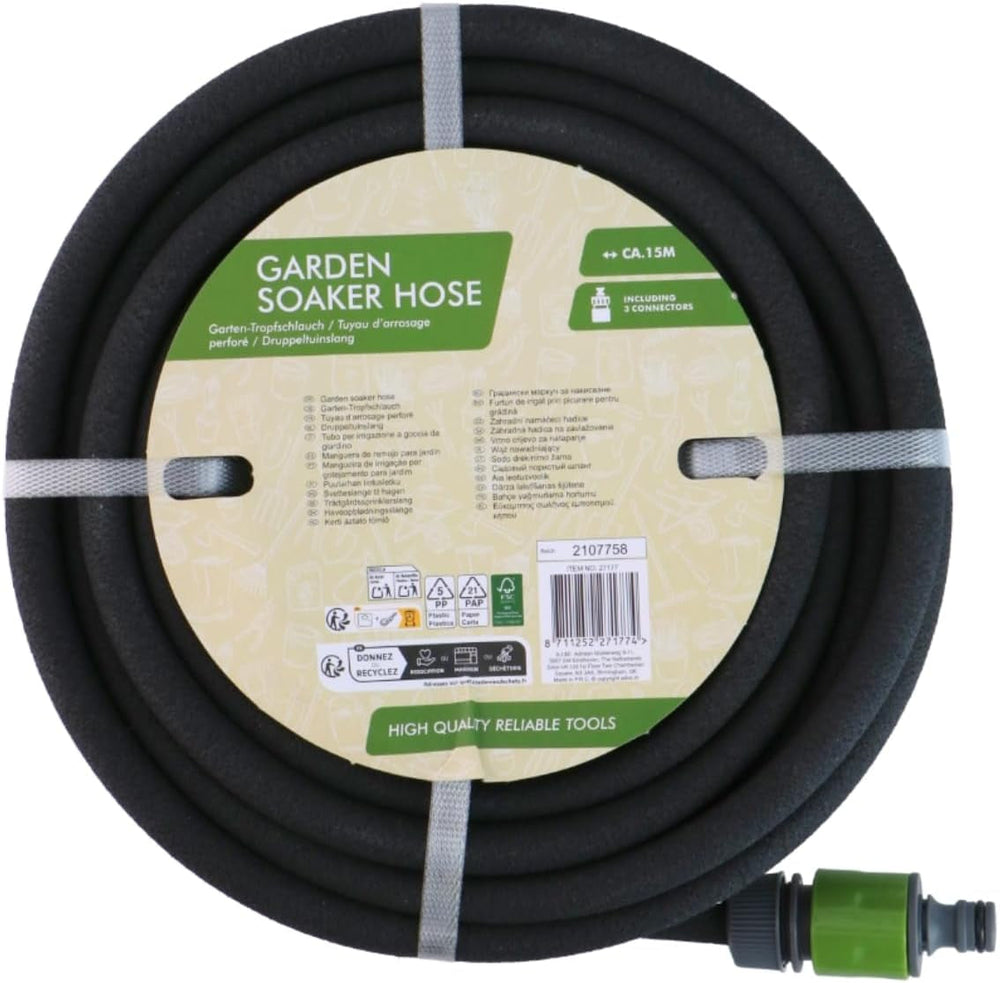 Furtun de picurare Kinzo 15M Ø14mm – Furtun de grădină cu 3 cuple – Furtun de grădină cu economie de apă pentru sisteme de pulverizare – Furtun negru