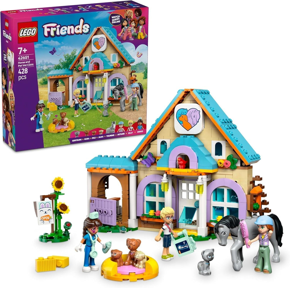 LEGO Friends állatorvosi szekrény lovaknak és házi kedvenceknek, építő- és játékkészlet képzeletbeli szerepjátékhoz 3 minifigurával és 5 állatfigurával, ajándékötlet 7 éves lányoknak, 42651 építőkészletek Besuche den LEGO-Store alapértelmezett cím