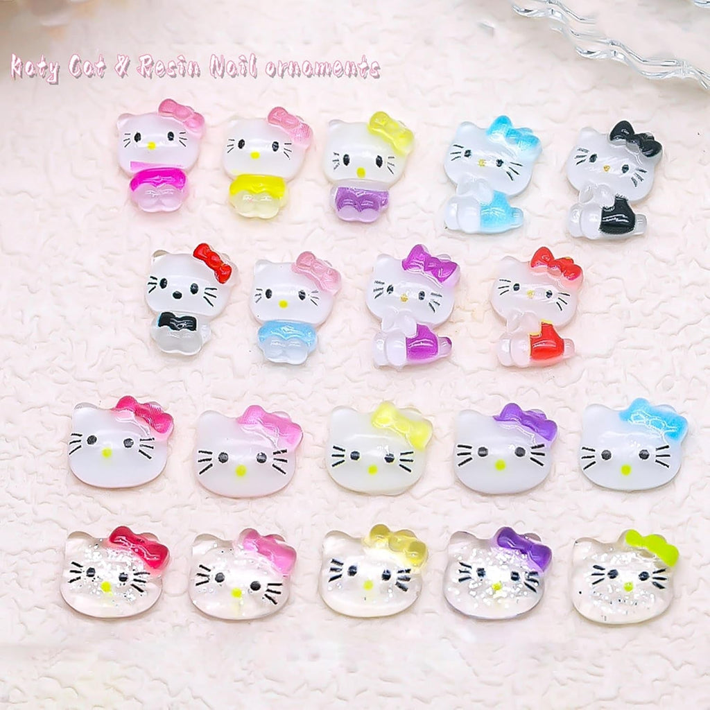 Talisoane 3D pentru unghii cu pisici, sclipici pentru unghii, paiete, talisoane pentru unghii din rășină, pietre prețioase pentru unghii, diamante pentru nail art, inclusiv stick de ceară pentru unghii cu strasuri (pisică colorată)