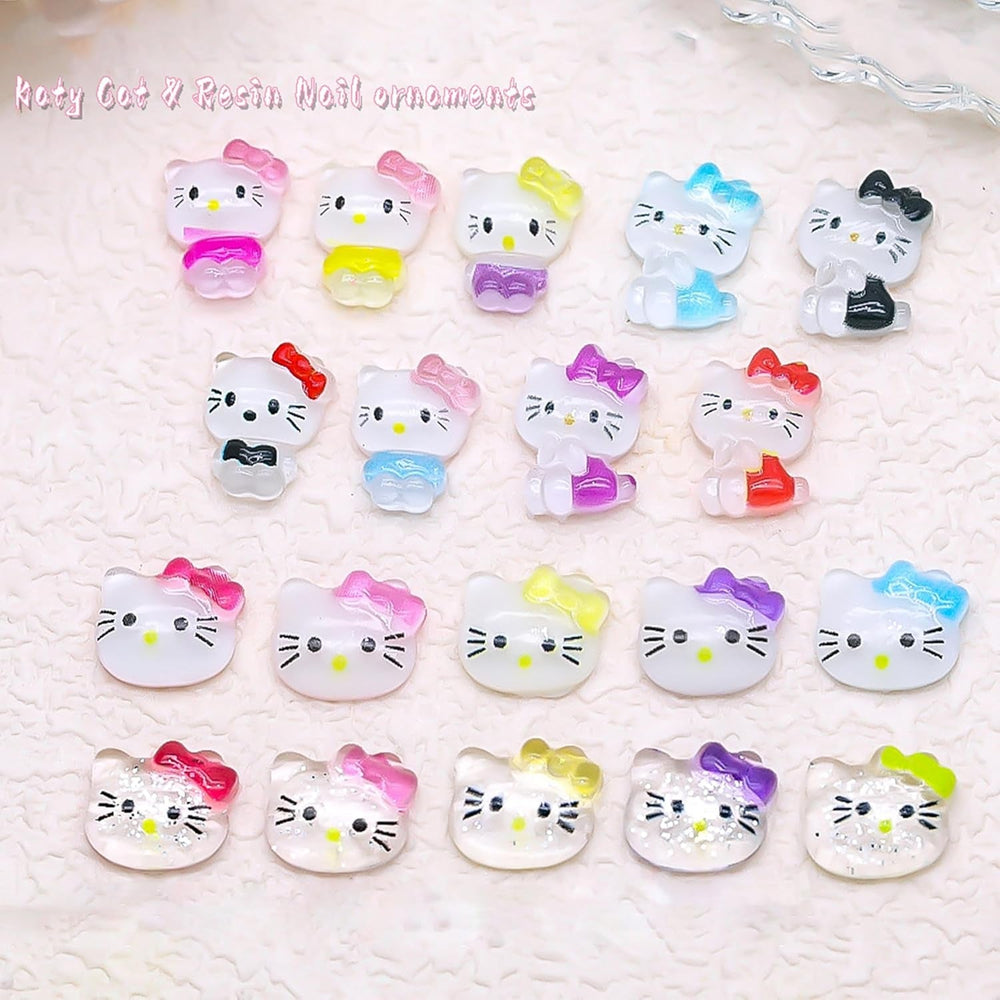 Talisoane 3D pentru unghii cu pisici, sclipici pentru unghii, paiete, talisoane pentru unghii din rășină, pietre prețioase pentru unghii, diamante pentru nail art, inclusiv stick de ceară pentru unghii cu strasuri (pisică colorată)