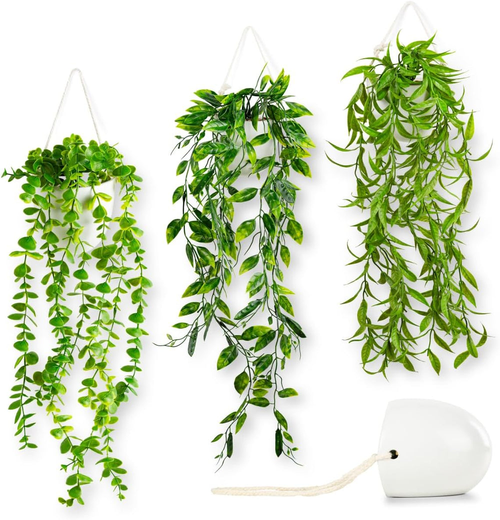PASCH® 3Er Set Monstera Künstlich (20Cm) in Weißen Keramiktöpfen: Künstliche Pflanzen Wie Echt | Monstera Pflanze Künstlich | Kunstpflanze Hängend Im Topf | Hängepflanze Künstlich Abgestimmt