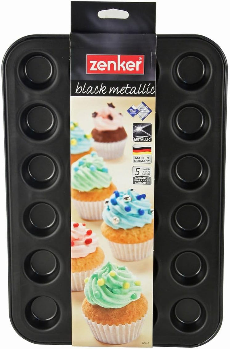 Zenker 6541 Black Metallic 24Er Mini-Muffinform – Antihaftbeschichte Für Perfekte Mini-Muffin, Ø 4,5 cm, ​​Made in Germany Formák és tepsi Naty Shop