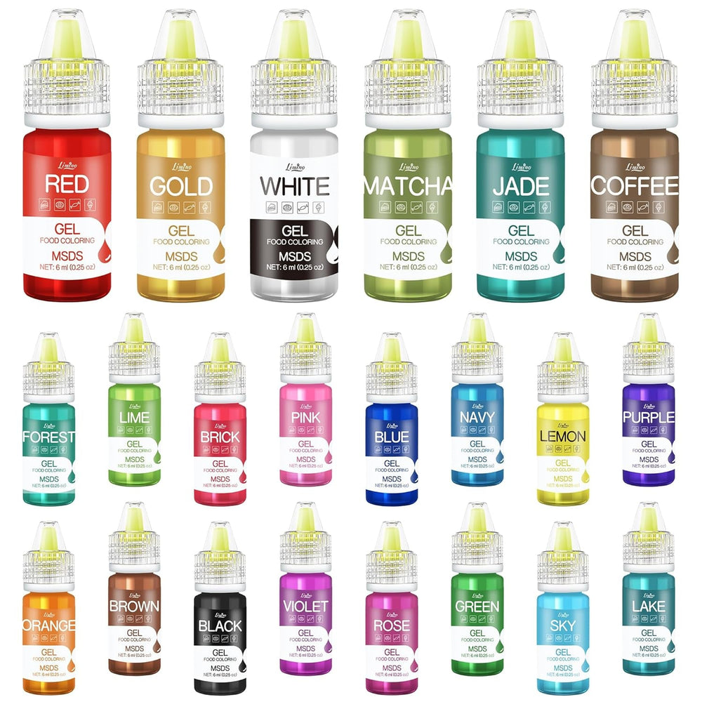 Colorant alimentar în gel - 22 de culori, coloranți alimentari în gel pentru prăjituri, copt, fursecuri, macaroane - Colorant alimentar concentrat fără zahăr pentru decorarea torturilor, băuturi, ouă de Paște, slime DIY - 6 ml fiecare