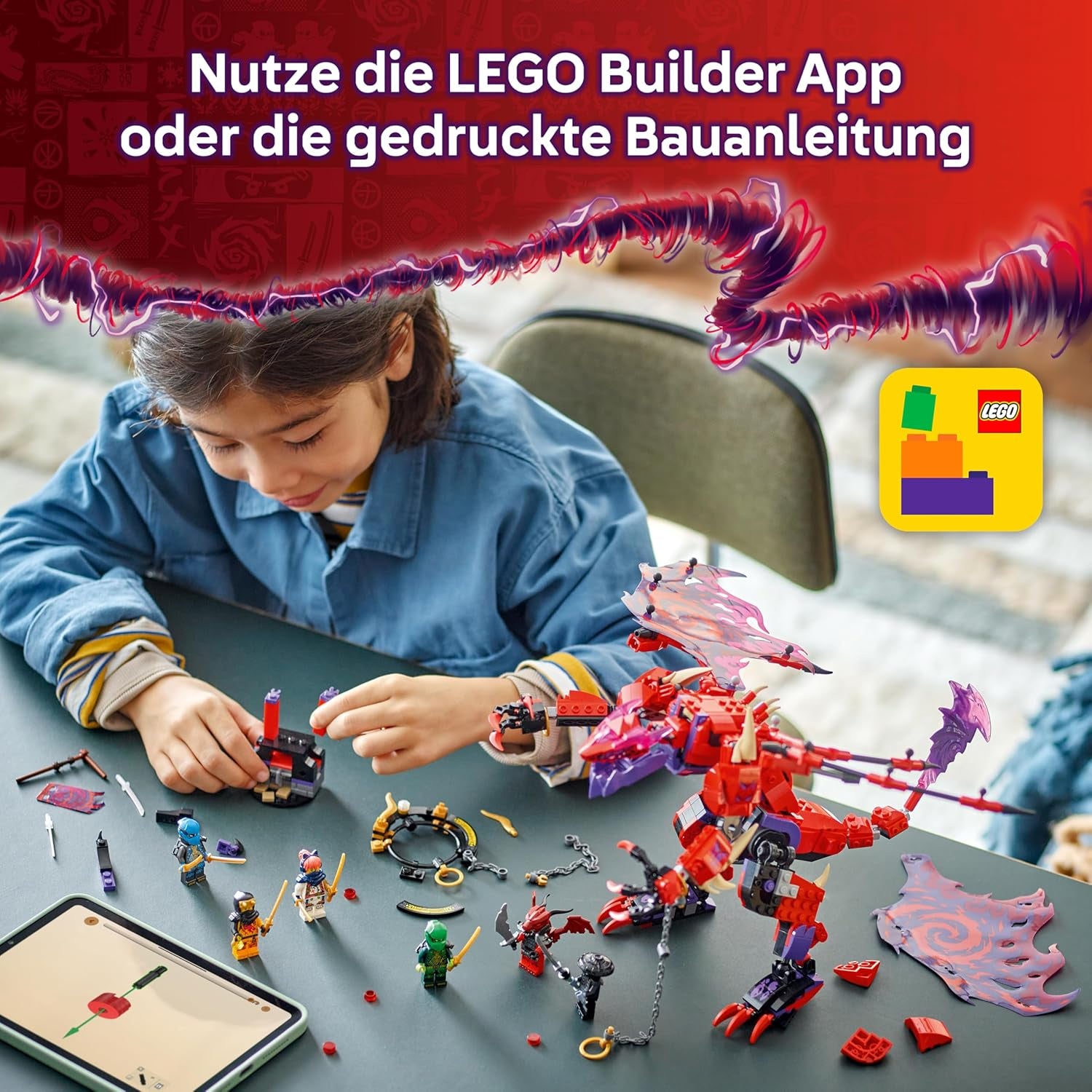 LEGO NINJAGO Chaosdrache Donnerzahn - Spielzeug mit 6 Ninja Minifiguren - Rollenspiel Bauset für Jungen und Mädchen ab 8 Jahren - Geschenke für TV-Serie Aufstieg der Drachen 71832