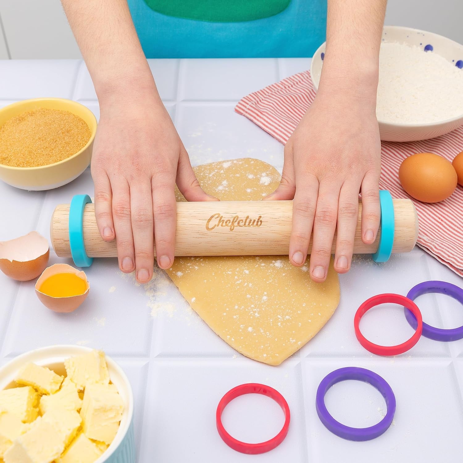 Teigrolle állítható gyűrűkkel