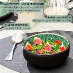 SÄNGER Greenwich | Set de veselă din gresie, 18 piese, Set de farfurii pentru 6 persoane, Set de veselă (6 farfurii de cină, 6 farfurii de desert, 6 boluri), Verde, Rezistent la zgârieturi, Veselă | COLECȚIA VALUE