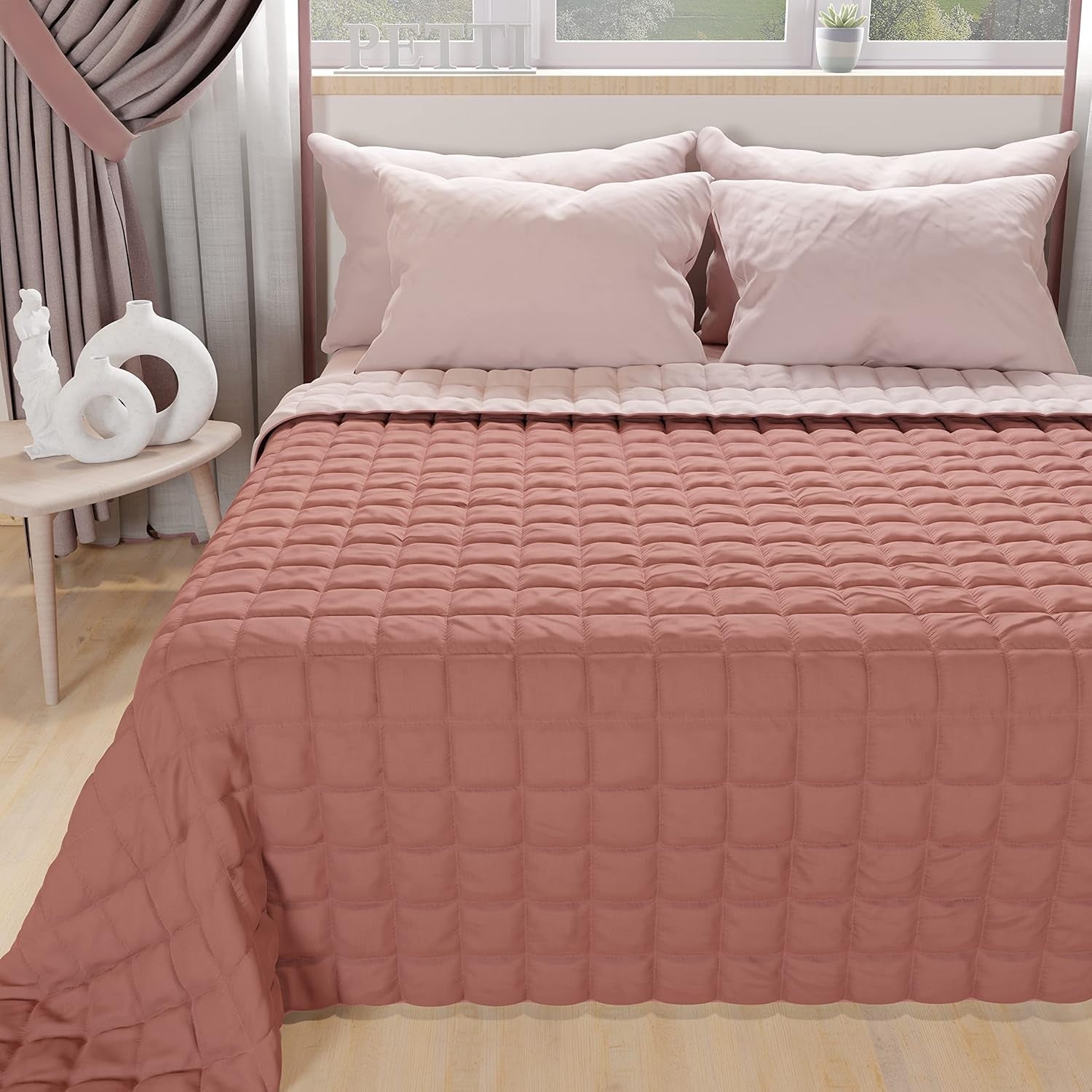 PETTI Artigiani Italiani - Cuvertură pentru pat single, cuvertură cu două fețe, cuvertură de primăvară, albastru miezul nopții, alb, 100% Made in Italy