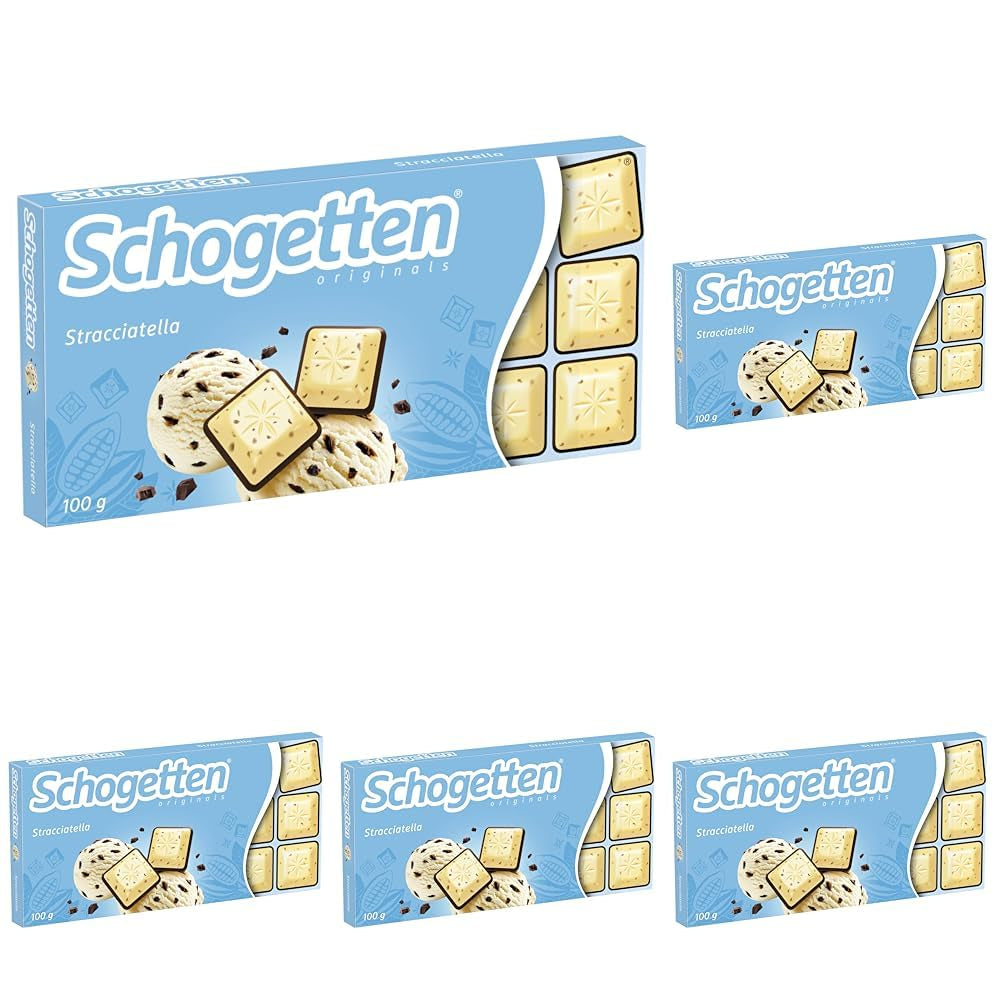 Schogetten Stracciatella csokoládé 100g, egyenként adagolva. Öröm. Darabról darabra.