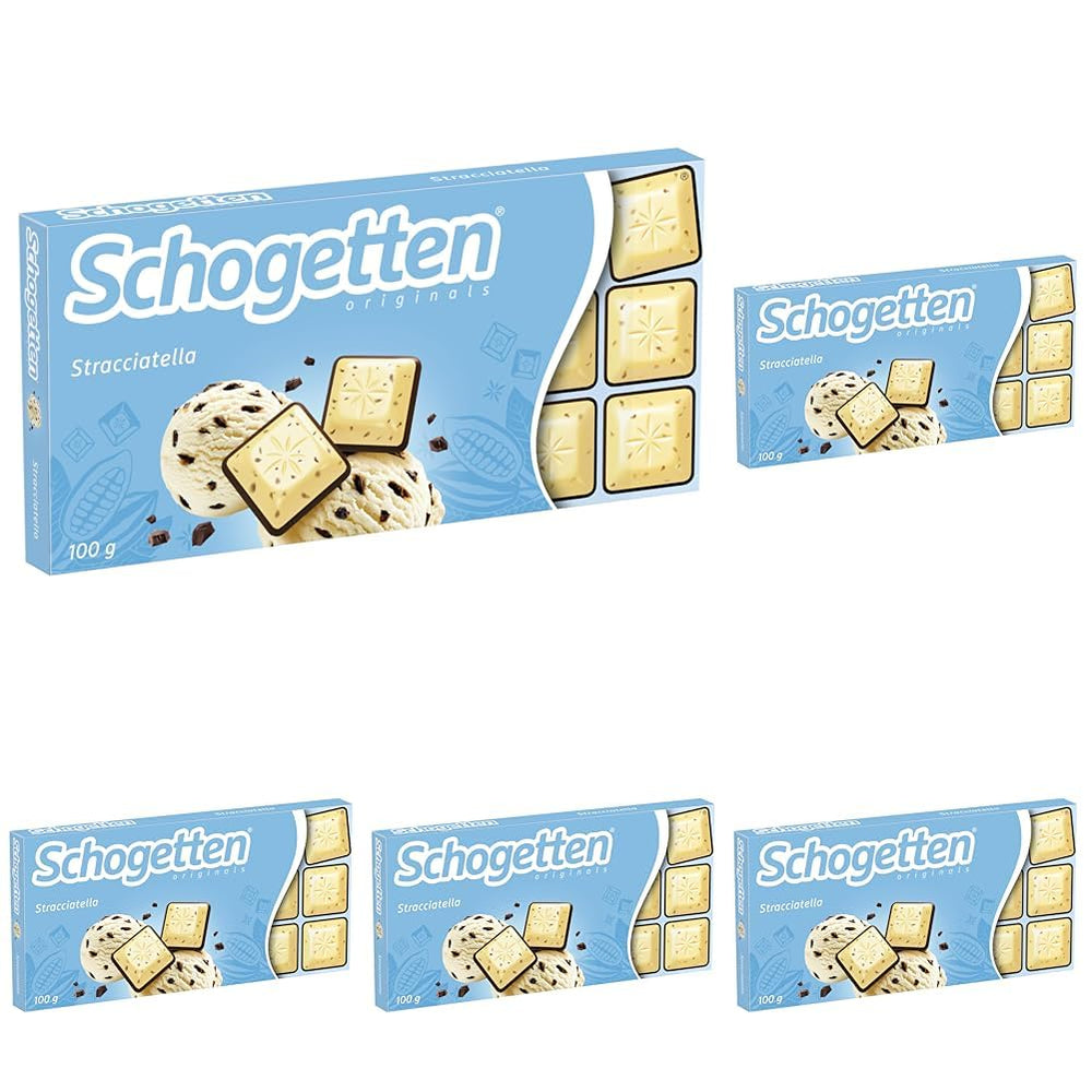 Schogetten Stracciatella csokoládé 100g, egyenként adagolva. Öröm. Darabról darabra.