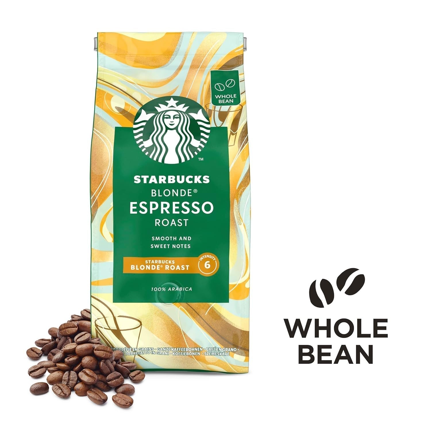 STARBUCKS Blonde Espresso Roast, Light Roast, boabe de cafea întregi 200G (pachet de 6) Cafea Naty Shop
