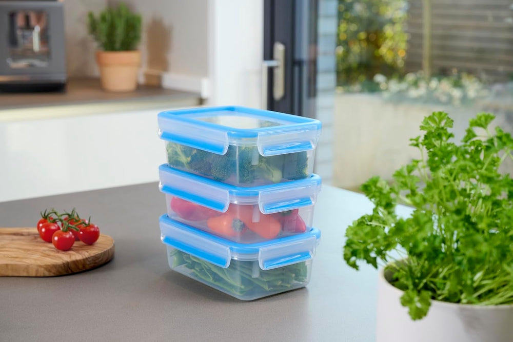 Emsa 508558 Clip & Close recipiente pentru depozitarea alimentelor | set din 3 piese | 3 x 1 litru | -40 până la +100 grade | plastic | 100 % etanș | sigiliu special pentru prospețime Cutii depozitare alimente Naty Shop