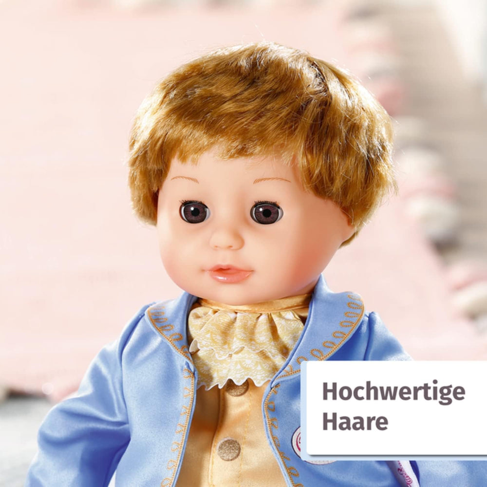 Baby Annabell Little Sweet Prince 36cm, weiche Prinzen-Puppe mit hochwertigen Haaren, Schlafaugen, blauem Oberteil, weißer Hose und Schuhen, 707104 Zapf Creation