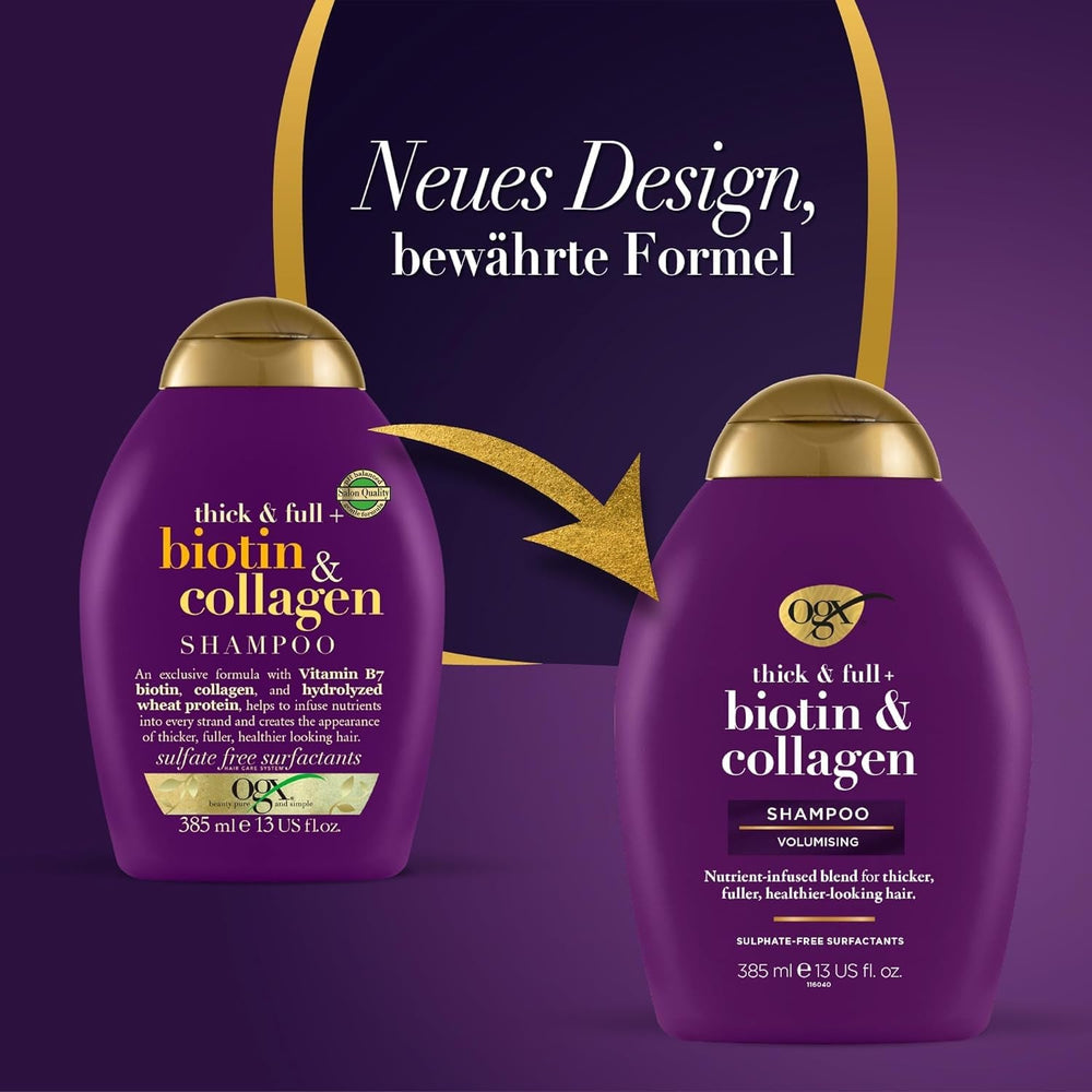 OGX biotin és kollagén sampon (385 ml), hajerősítő sampon vékony és vékony hajra OGX zuhany és fürdő