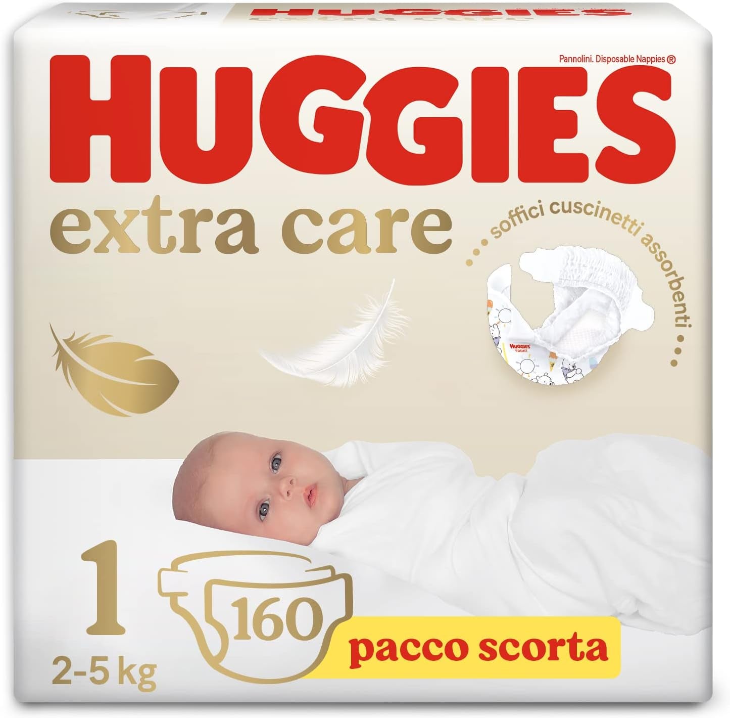 Huggies Extra Care babapelenka, 1-es méret (2-5 kg), szuper nedvszívó, Disney Design, tömeges kiszerelés, 160