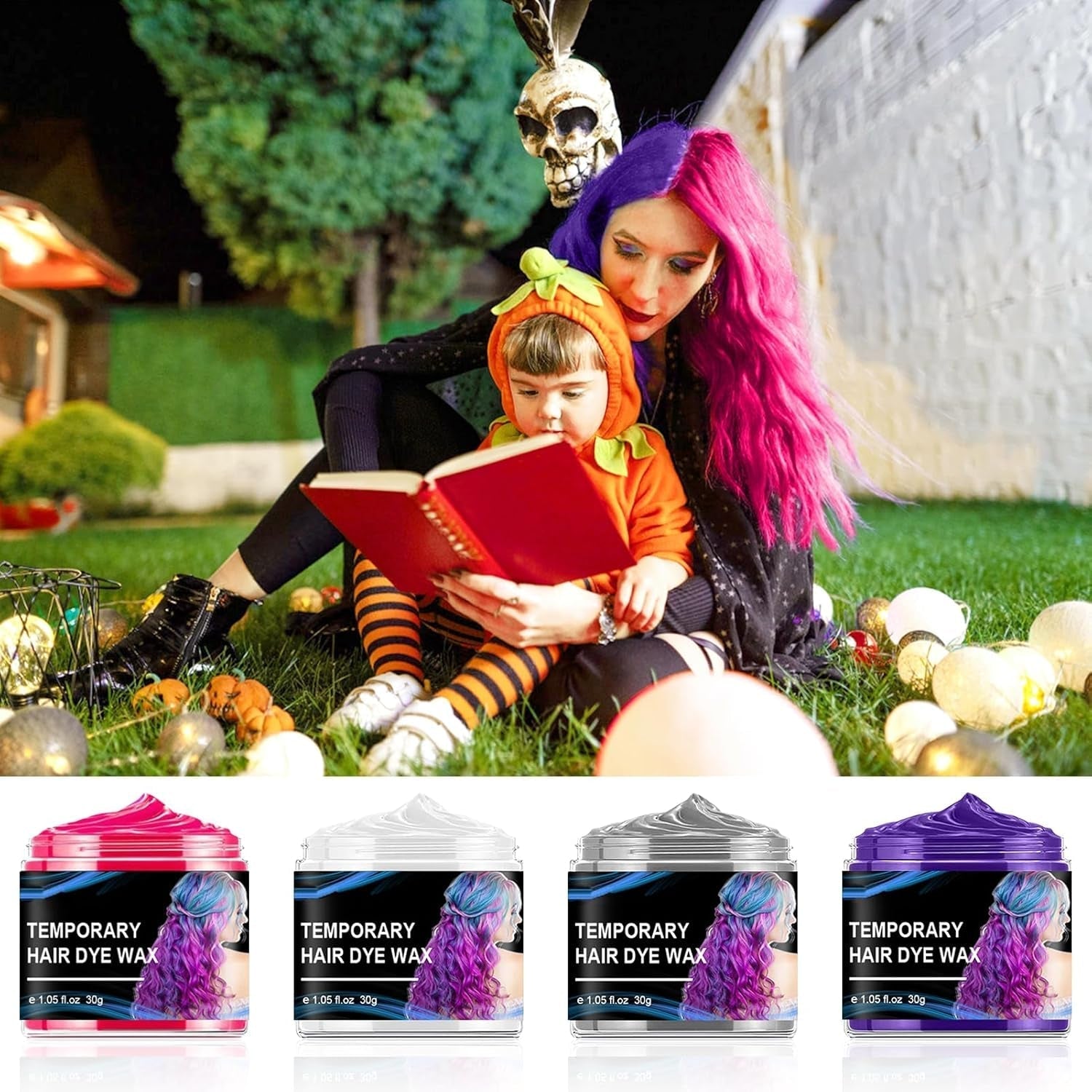 Vopsea de păr temporară de Halloween 4 culori, ceară de culoare pentru păr, Styling Hair Tone pentru bărbați femei, pentru Halloween Cosplay Party Vopsea pentru par Naty Shop