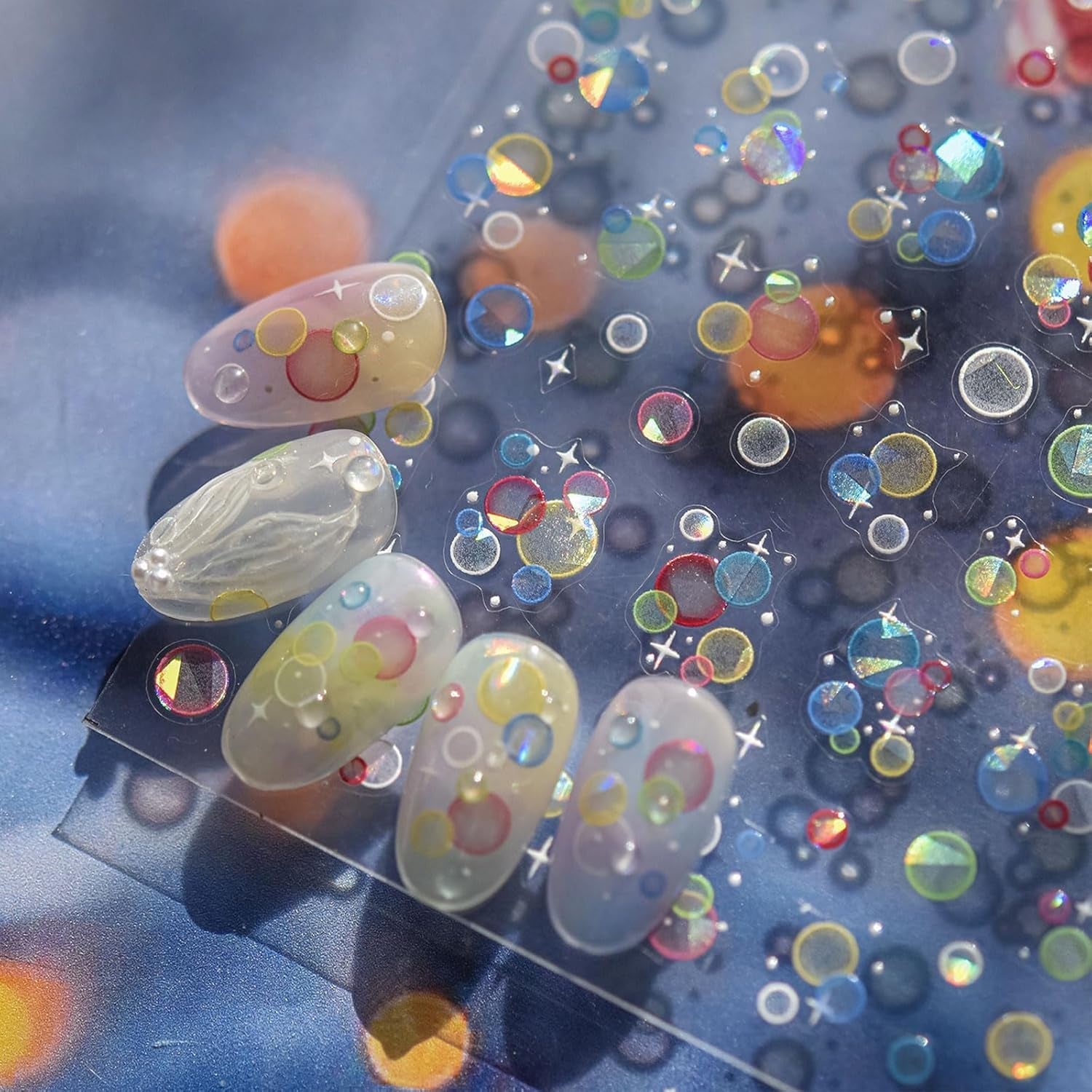 JMEOWIO 3D Nagelsticker Bunte Blasen Nail Art Sticker Selbstklebend Nagelaufkleber 5D Stereoskopisch Dekoration Nageldesign Zubehör 1 Blatt