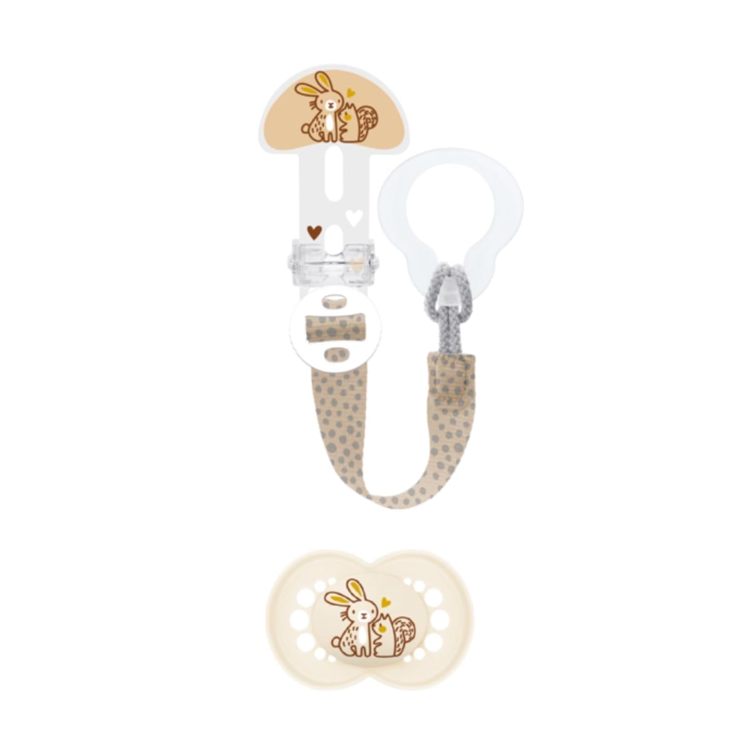 MAM | Suzetă și lanț pentru suzetă, 6+ luni, selecție aleatorie de culori, anatomică, simetrică, fabricată din silicon, lavabilă, lungime reglabilă, compatibilă cu toate tipurile de suzete