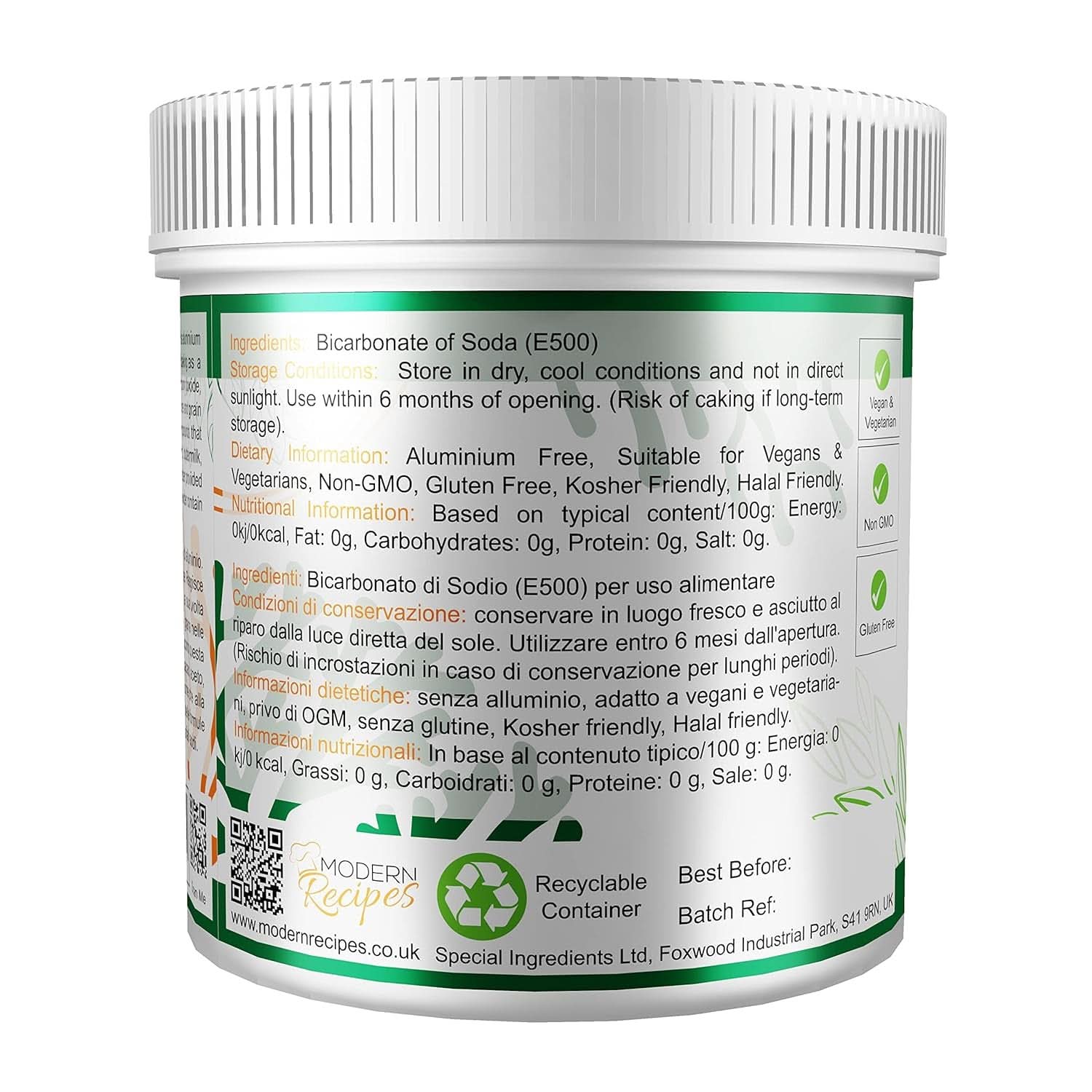 Speciális összetevők Natriumbikarbonát - Premium Qualität Extra Fine Powder, Vegán, Gvo-Frei, Glutenfrei - Recycelbarer Behälter Kitchen Naty Shop