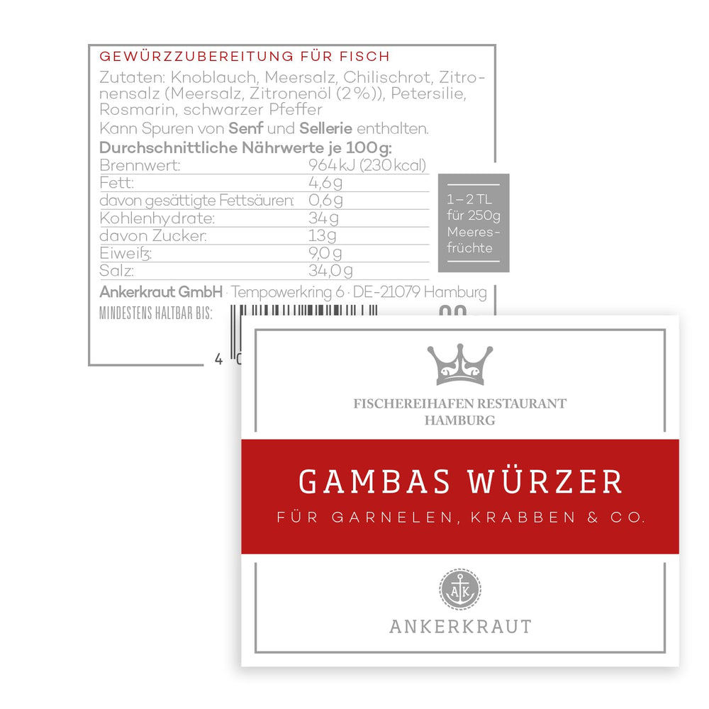 Ankerkraut x Fischereihafen Restaurant Gambas Würzer, Authentisches Gewürz für köstliche Gambas und Meeresfrüchte, Perfekt für die Mediterranean Küche, 80 g im Corkenglas