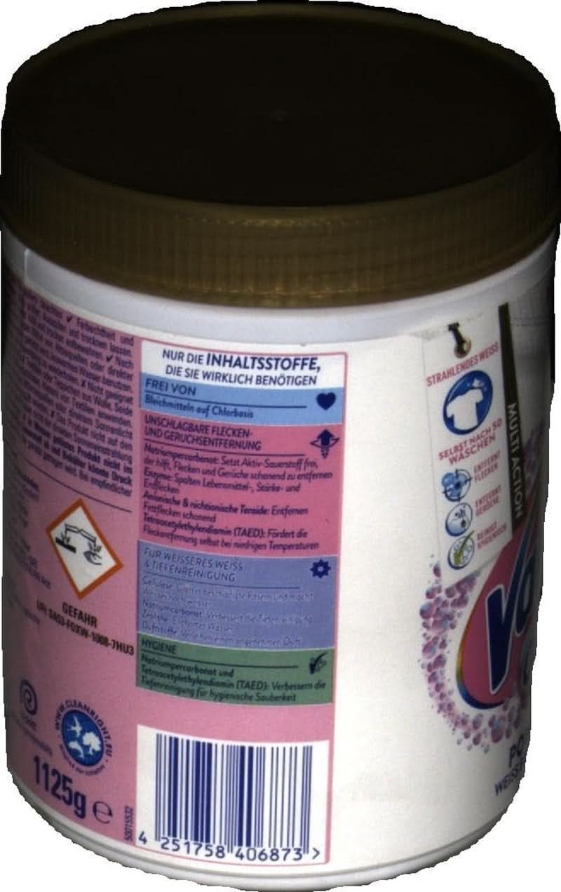 Vanish Oxi Action Powerwhite por - 1 x 1,125 kg - folteltávolító és klórmentes mosodajavító por - fehér ruhákhoz Mosószerek Naty Shop