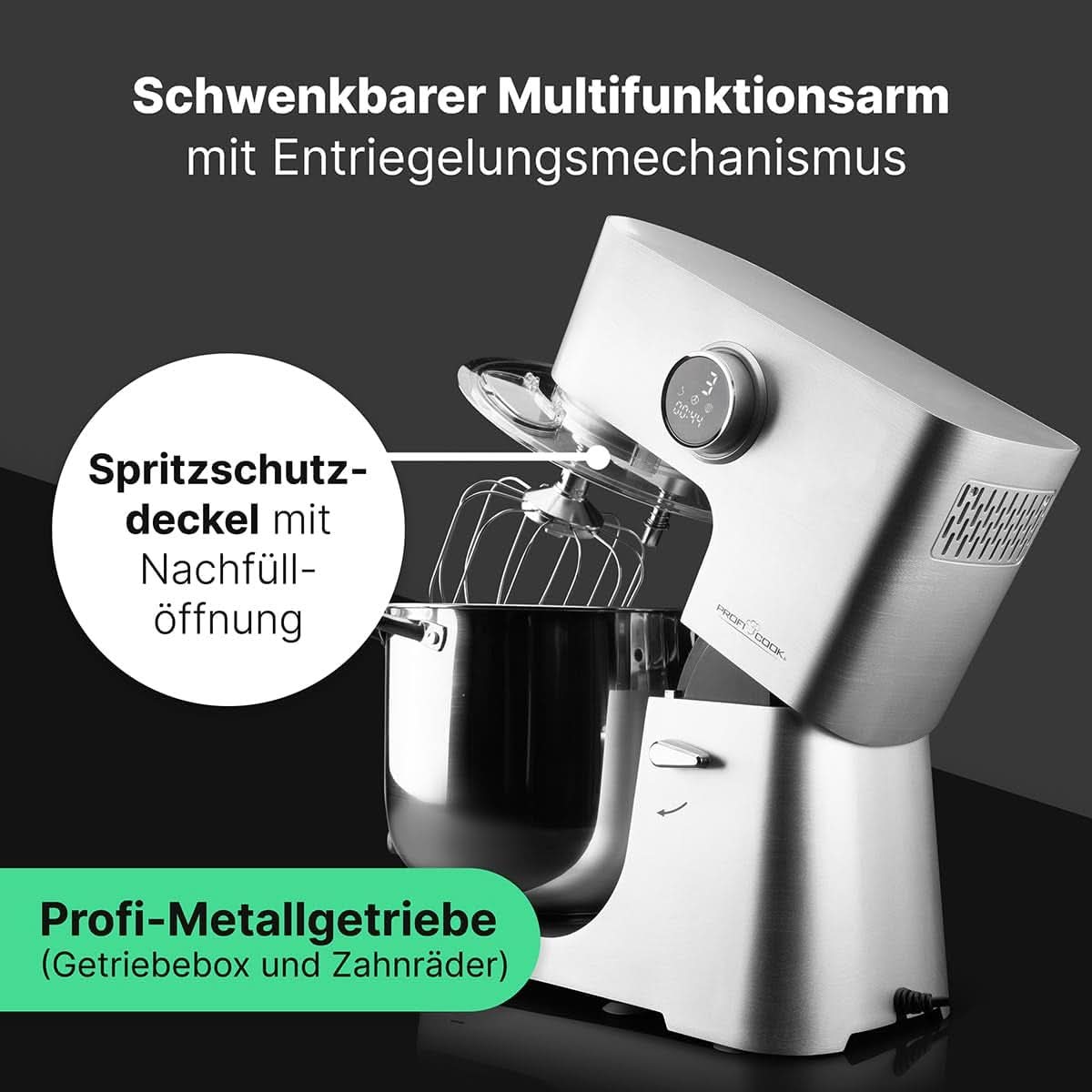 Proficook® Küchenmaschine Mit XXL 12L Schüssel | Knetmaschine Mit 2500W Longlife-Profi-Motor | Metallgetriebe Und Led-Display | Konyhai robotgép Für Bis Zu 8,5 Kg Tészta | 13 Sebesség | PC KM 1254 Anya és Gyermek Naty Shop