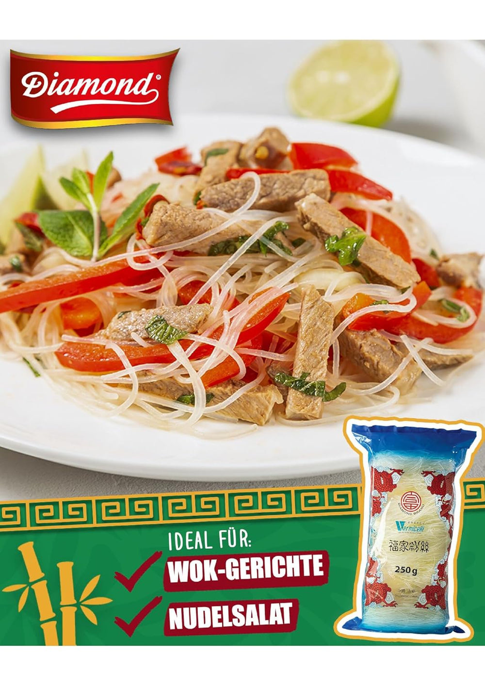 DIAMOND üvegtészta, hosszú üvegtészta, természetesen vegán és gluténmentes - 1 x 250 g