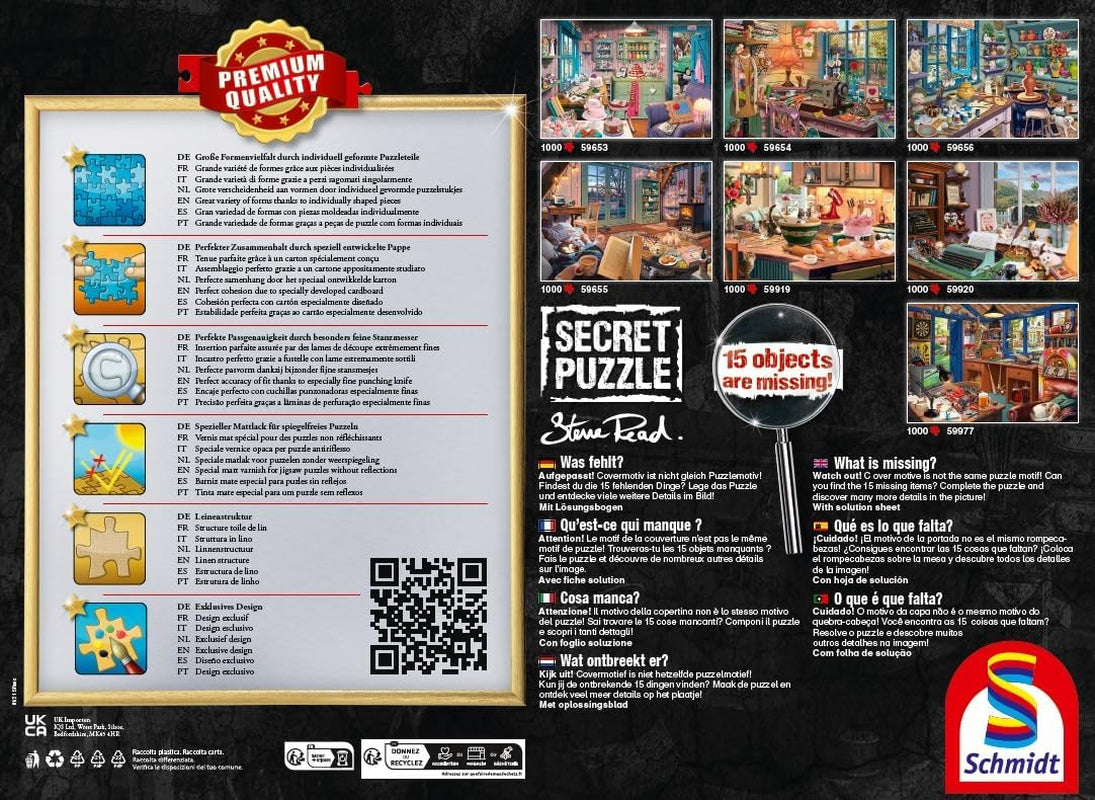 Schmidt Spiele 59654 Puzzle secret, În camera de cusut, puzzle jigsaw 1000 piese Puzzle Naty Shop