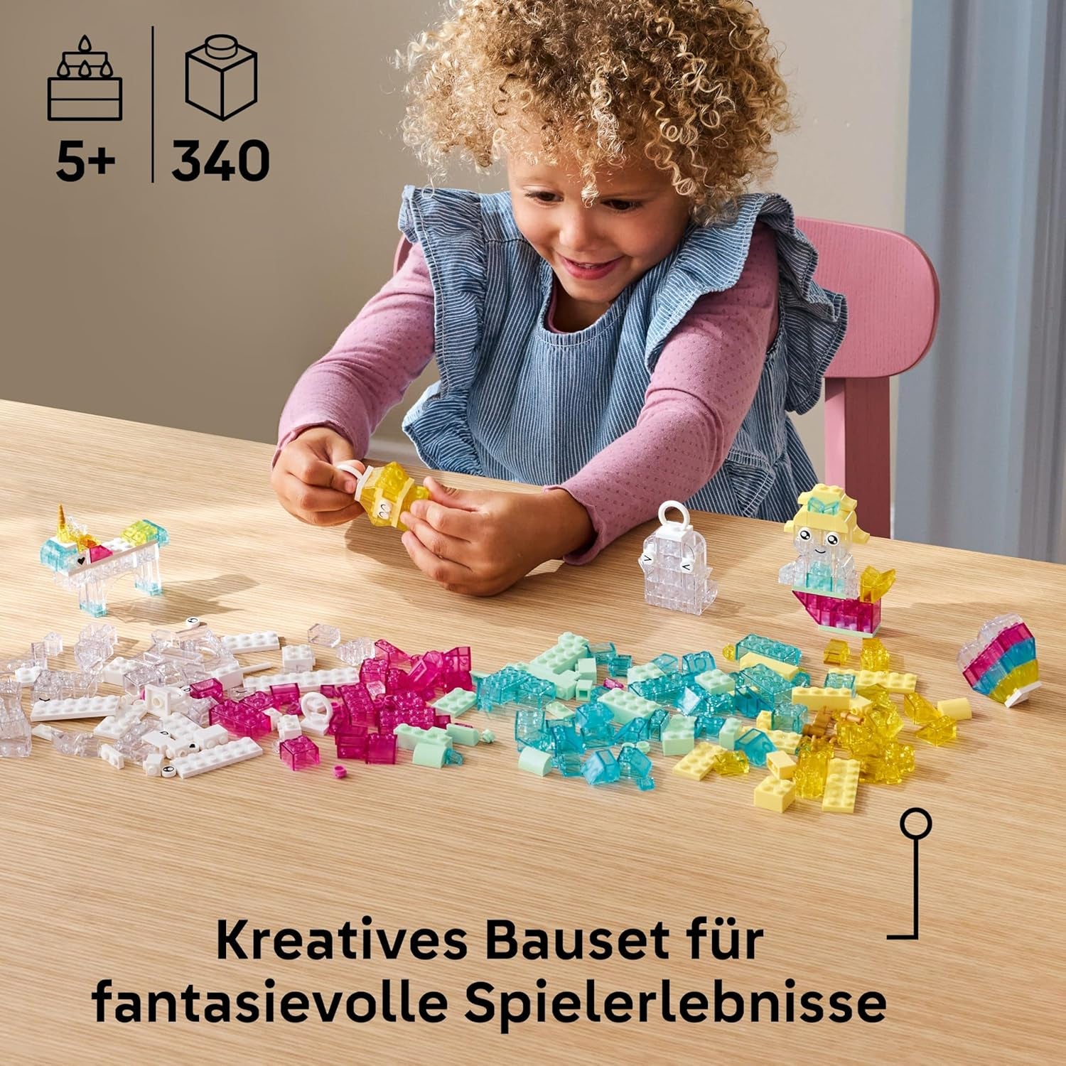 LEGO Classic Zauberbox mit durchsichtigen Steinen - Farbenfrohe Bausteine ​​und Aufhängersteine ​​- Einhorn, Drache, Pinguin und weitere Figuren - Bastelset für Mädchen & Jugen ab 5 Jahren 11040