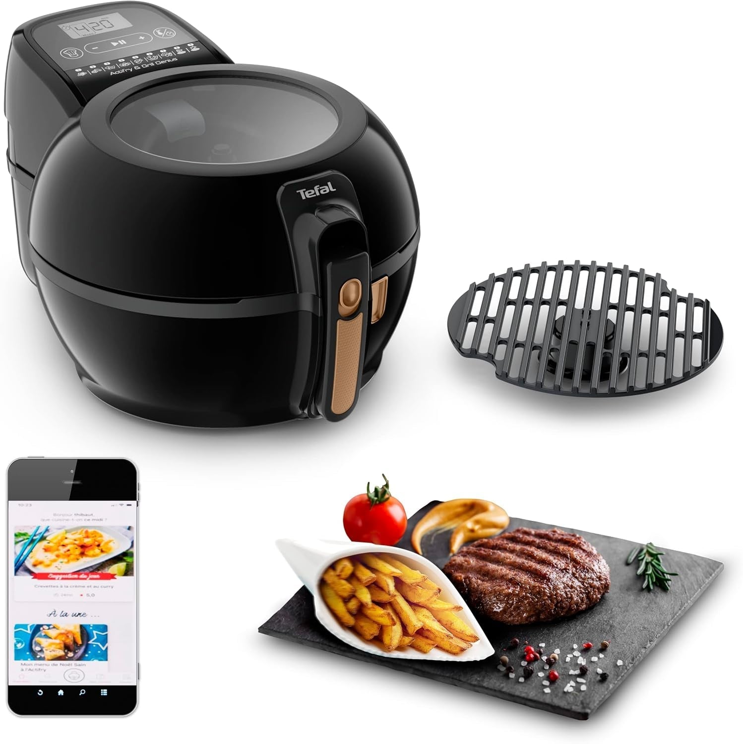 Tefal FZ7738 Actifry Genius+ Hot Air Fryer, 1500 W, 1,2 Kg, 9 meniuri automate de gătit Electrocasnice Naty Shop Actifry Grill Genius