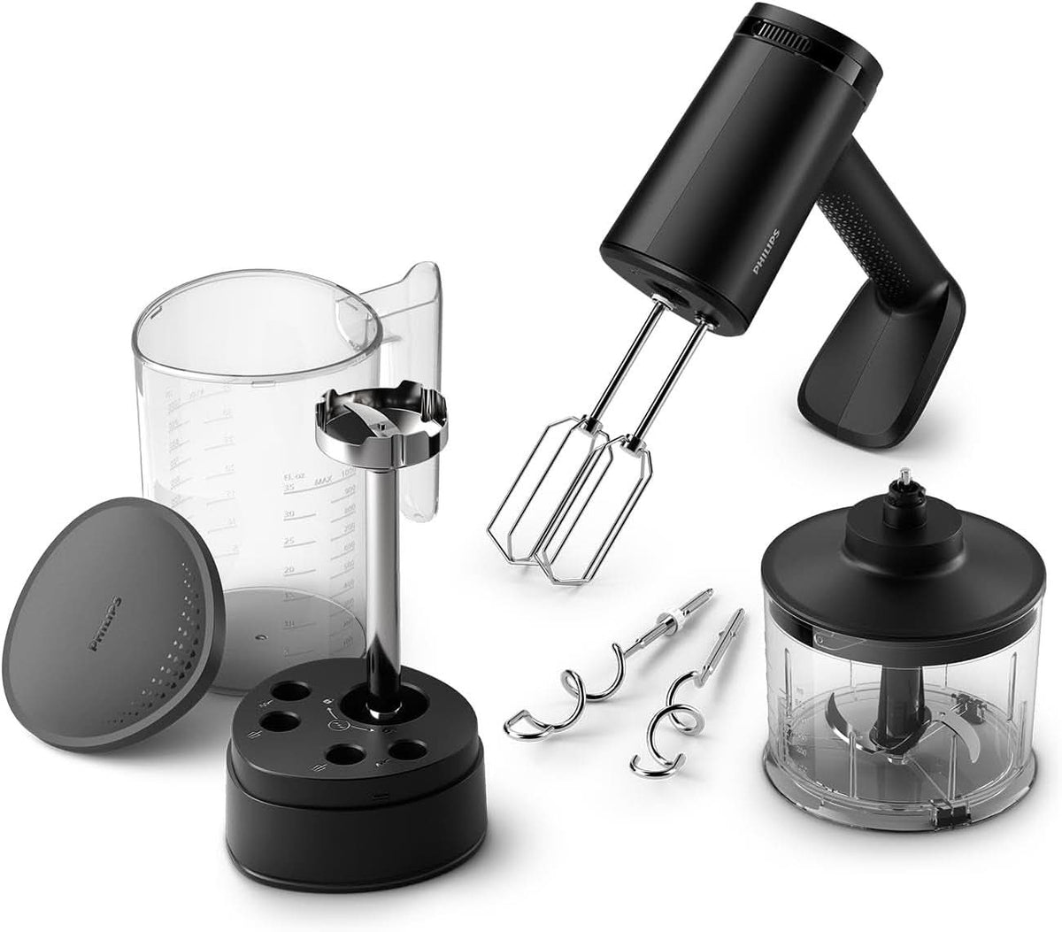 Philips Handmixer, 450 W, 5 Geschwindigkeiten plus Turbo, Weiß/Grau (HR3741/00) Kitchen Naty Shop 3 az 1-ben kézi keverő, Pürierstab, Zerkleinerer