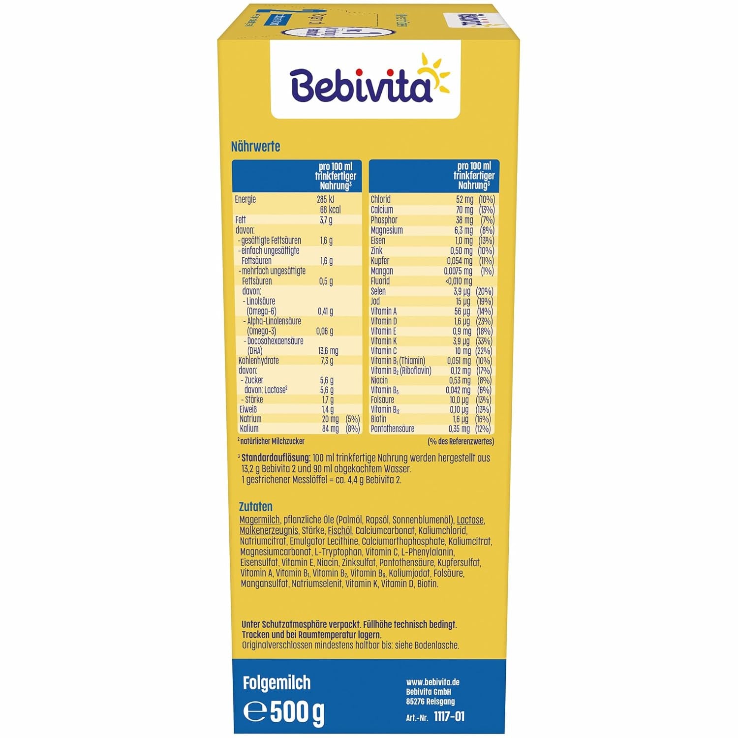 2 Folgemilch (4 x 500 g), nach dem 6. Monat, C- és D-vitaminnal, Omega-3-mal (DHA), más összetétellel