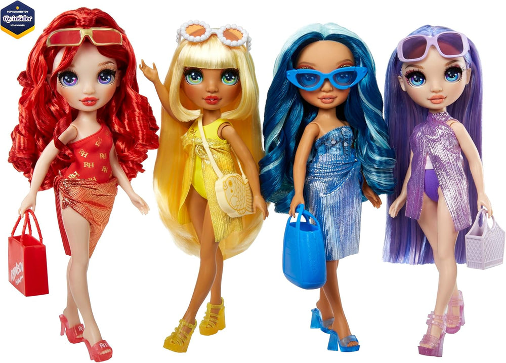 Rainbow High Swim & Style - Ruby (Roșu) - Păpușă de 28 cm cu Pareo Strălucitor, peste 10 Moduri de Purtare - Costum de baie detașabil, Sandale, Accesorii de Joacă - Jucărie - Ideală pentru Vârste 4-12 ani