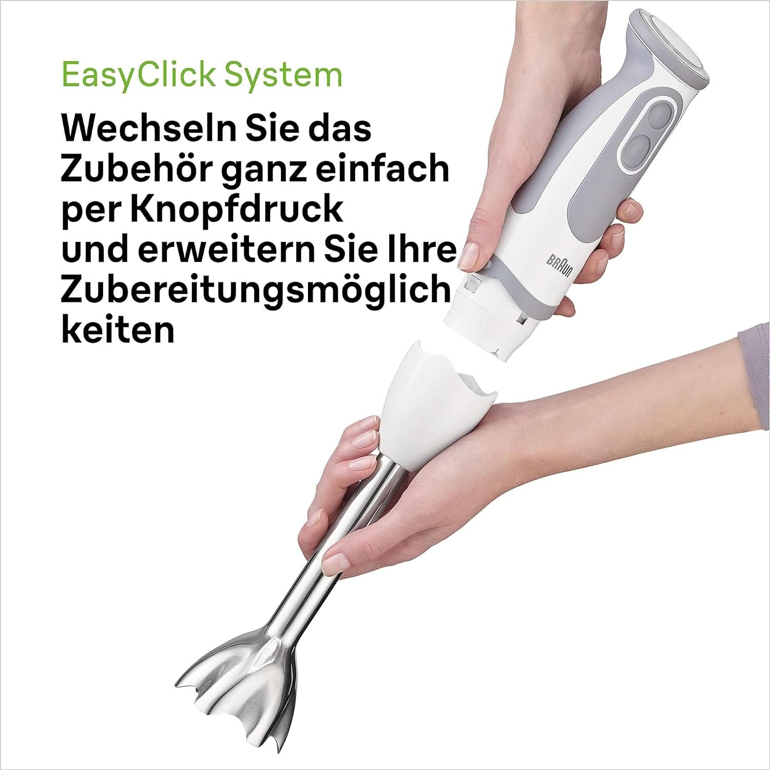 Braun Stabmixer MQ 5200WH - Multiquick 5 Vario Pürierstab Mit Edelstahl Mixfuß, 1000 Watt, Inkl. 600 Ml Mix- & Messbecher, Weiß/Grau Bucatarie Naty Shop