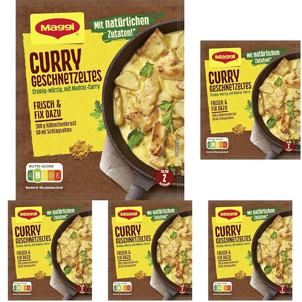 MAGGI Fix für Curry Geschnetzeltes, Würzmischung, mit natürliche Ingredient*, für 2 Portionen, 1er Pack (1 x 41g)