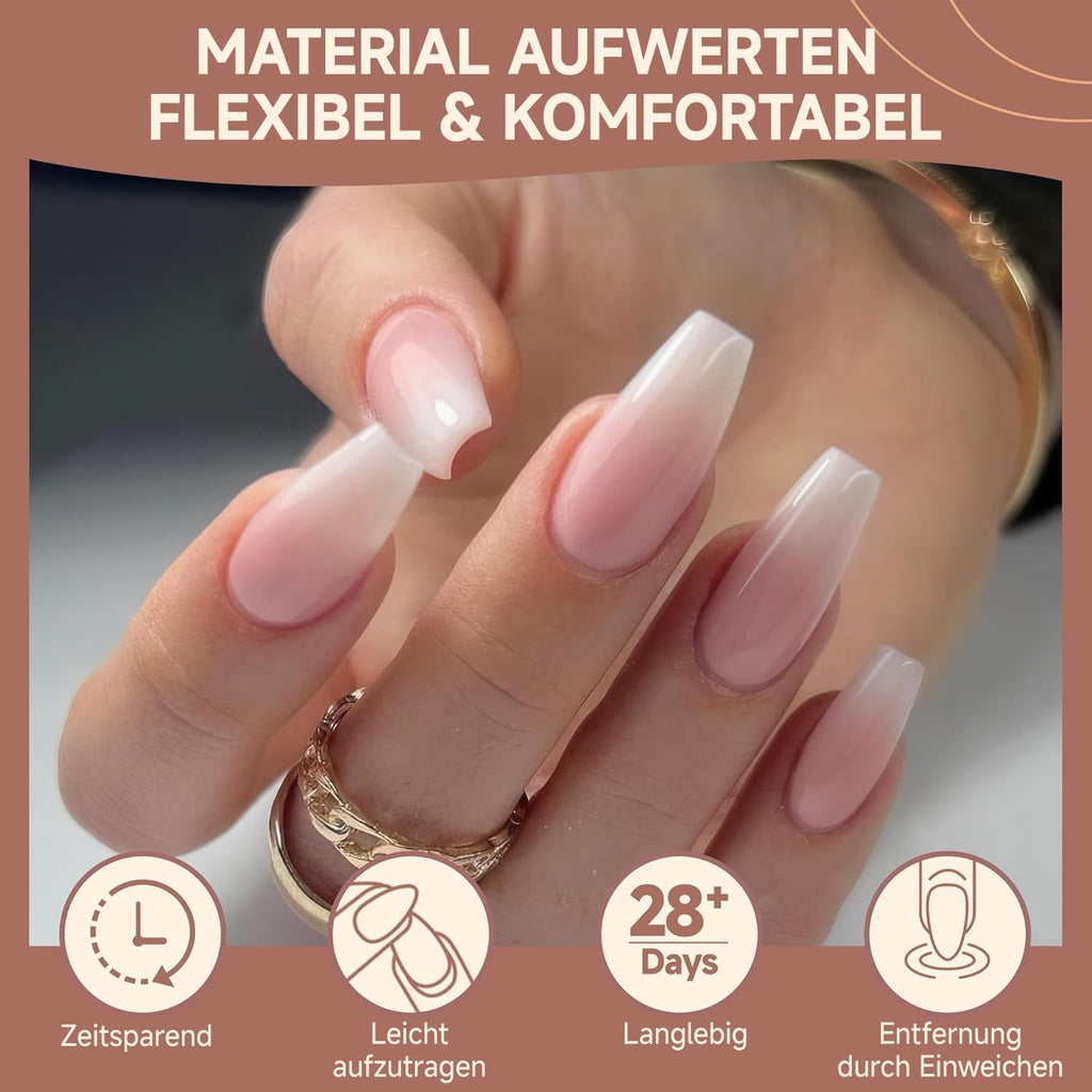 Tipuri de unghii balerină pentru unghii cu gel, 216 bucăți, 12 mărimi, tipuri de unghii cu gel moale, acoperire completă, set pentru extensii de unghii, semi-mate, DIY, artă acasă