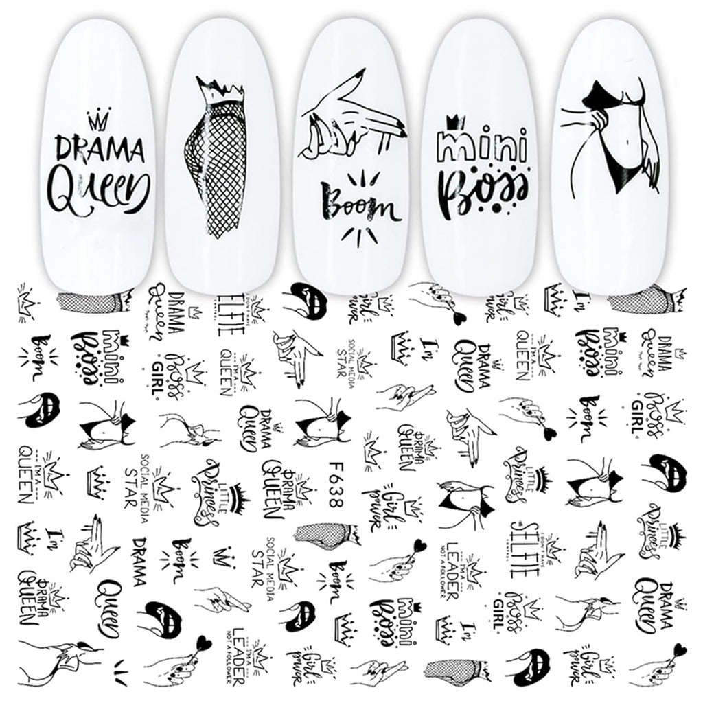 JMEOWIO Nagelsticker Geometrie 10 Blatt Nagelaufkleber Selbstklebend Schwarzes Herz Unregelmäßig Geformt Nail Art Sticker Dekoration Nageldesign Zubehör