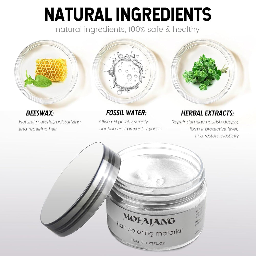 Culoare temporară a părului, Styling Hair Tone pentru bărbați femei, Pomadă pentru coafură naturală, Ceară pentru vopsirea părului pentru petreceri, Cosplay și Halloween, 4.23 oz (Silver Grey) Vopsea pentru par Naty Shop