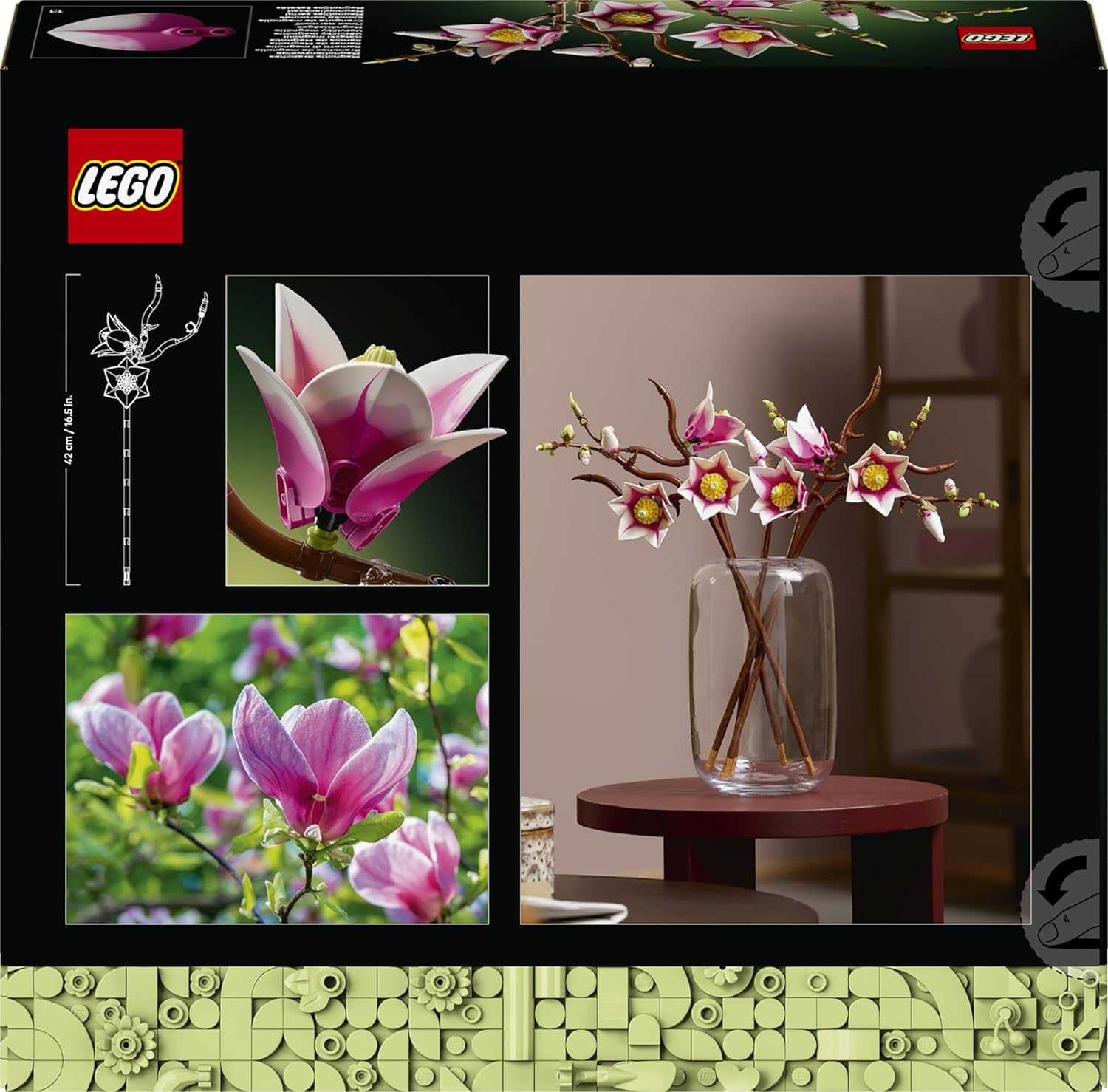 LEGO Botanicals Magnolienzweige - Művirág szett felnőtteknek - 5 mesterséges magnólia dekorációhoz a nappaliban vagy hálószobában - Barkácsolás ajándékötlet nőknek - 11510