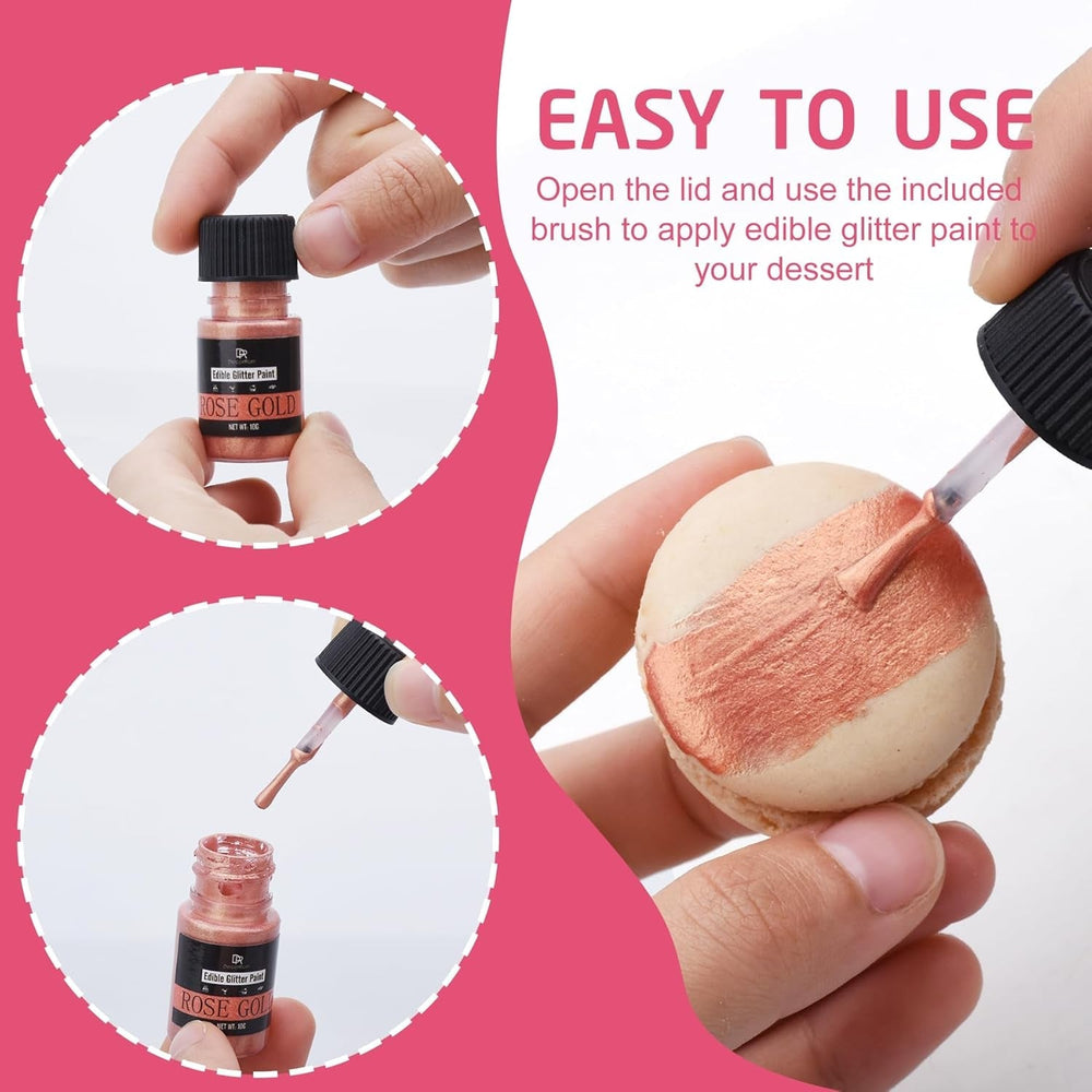 Sclipici comestibil lichid - 6 culori colorant alimentar metalic cu sclipici pentru decorarea torturilor, copt, brioșe - Pudră metalică comestibilă cu sclipici lichid pentru biscuiți DIY, fondant, prăjituri