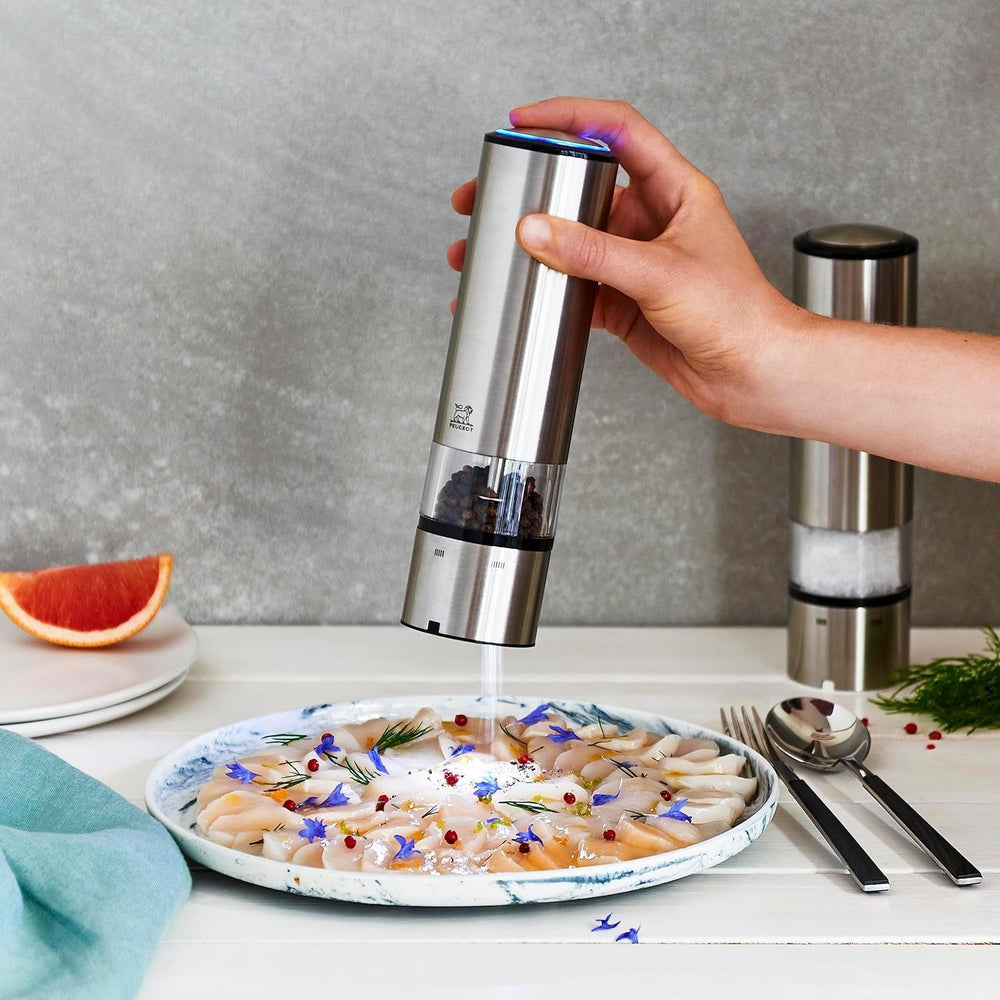 PEUGEOT Elis Sense elektromos paprika/sódaráló készlet, magasság: 20 cm, rozsdamentes acél, ezüst darálók és darálók Naty Shop