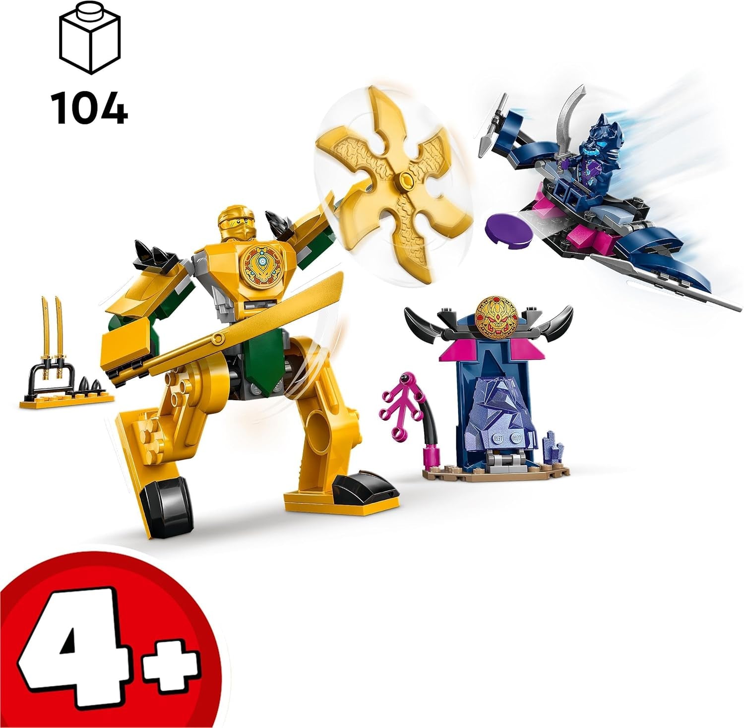 LEGO NINJAGO Arin's Battle Mech, nindzsa játék 4 évesnél idősebb gyermekek számára figurákkal, beleértve. Arin mini katanával, akciófigurákkal és mechekkel, kis ajándék fiúknak és lányoknak 71804 Építőkészlet Besuche den LEGO-Store