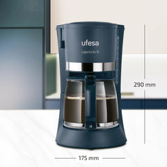 Cafetieră cu filtru Ufesa CG7114 Capriccio, 6 cești, 600W, carafă 0.6L, sistem anti-picurare, oprire automată, albastru